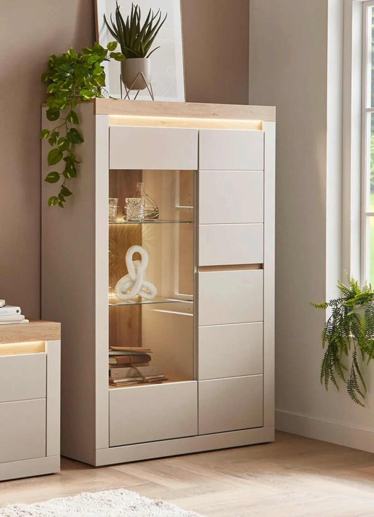 Outlet BADER Vitrine mit LED-Beleuchtung, 2-türig kaschmir-eiche
