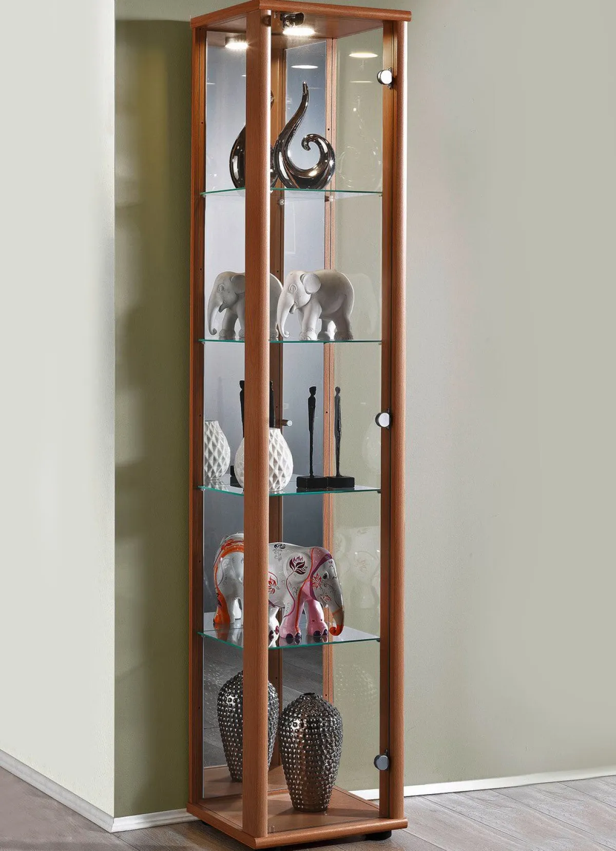 BADER Vitrine, 1-türig, mit LED-Beleuchtung NUSSBAUM