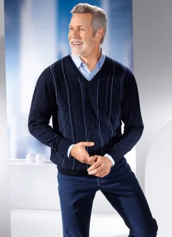 Outlet BADER V-Pullover mit Strukturdessin in 3 Farben MARINE