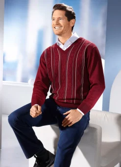 New BADER V-Pullover mit Strukturdessin in 3 Farben BORDEAUX MELIERT
