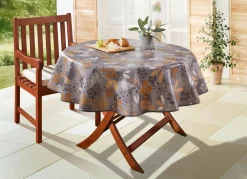 Clearance BADER Wachstuch-Tischdecke mit Blätter-Motiv GRAU
