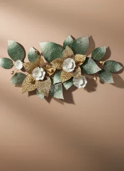 BADER Wanddekoration mit Blüten- und Blättermotiv GRÜN-GOLD