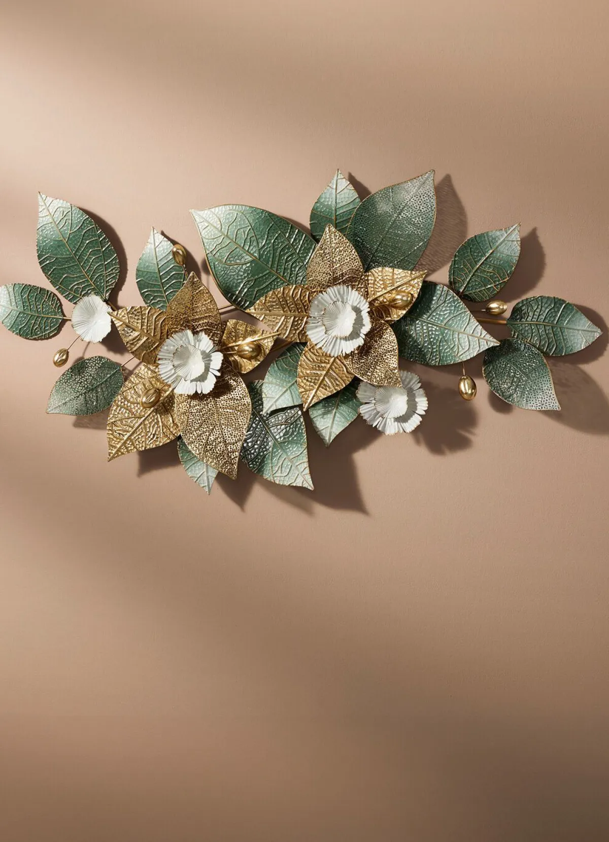 BADER Wanddekoration mit Blüten- und Blättermotiv GRÜN-GOLD