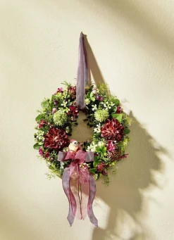 Outlet BADER Wandkranz mit Dahlien, Allium und kleinen Blüten GRÜN-ROSA