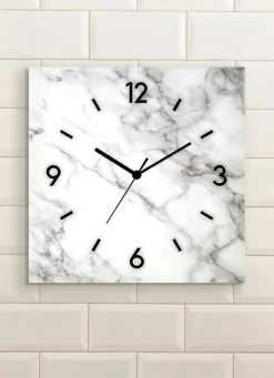 Best BADER Wanduhr in Marmor-Optik WEISS-SCHWARZ