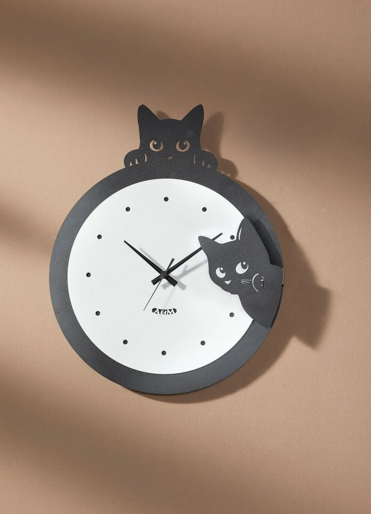 New BADER Wanduhr Katze aus Eisen SCHWARZ-WEISS