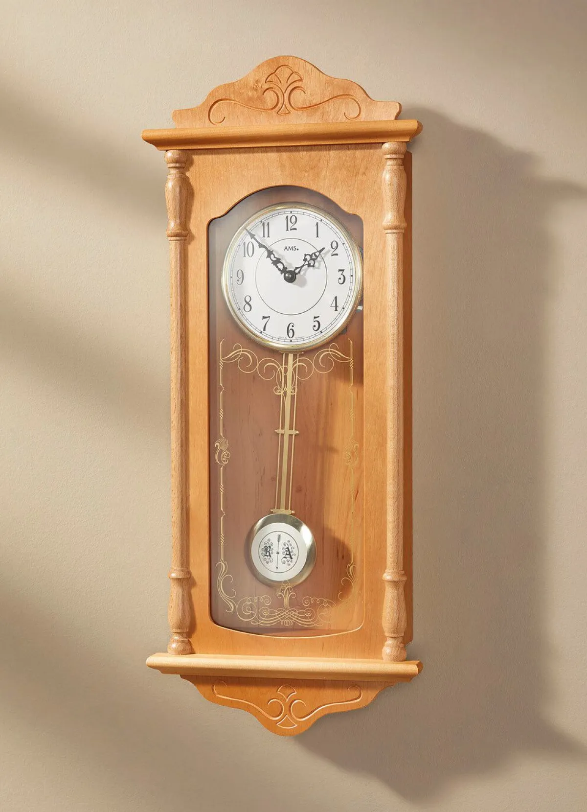 Sale BADER Wanduhr mit Regulatorgehäuse aus Holz ERLE-GOLD