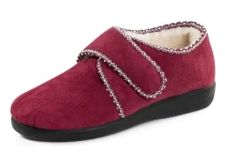 New BADER Warme Damen-Hausschuhe, Weite H, mit Klettverschluss BORDEAUX