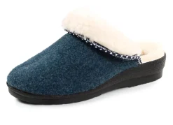 New BADER Warme Damen-Hausschuhe, Weite H, mit Wolle BLAU