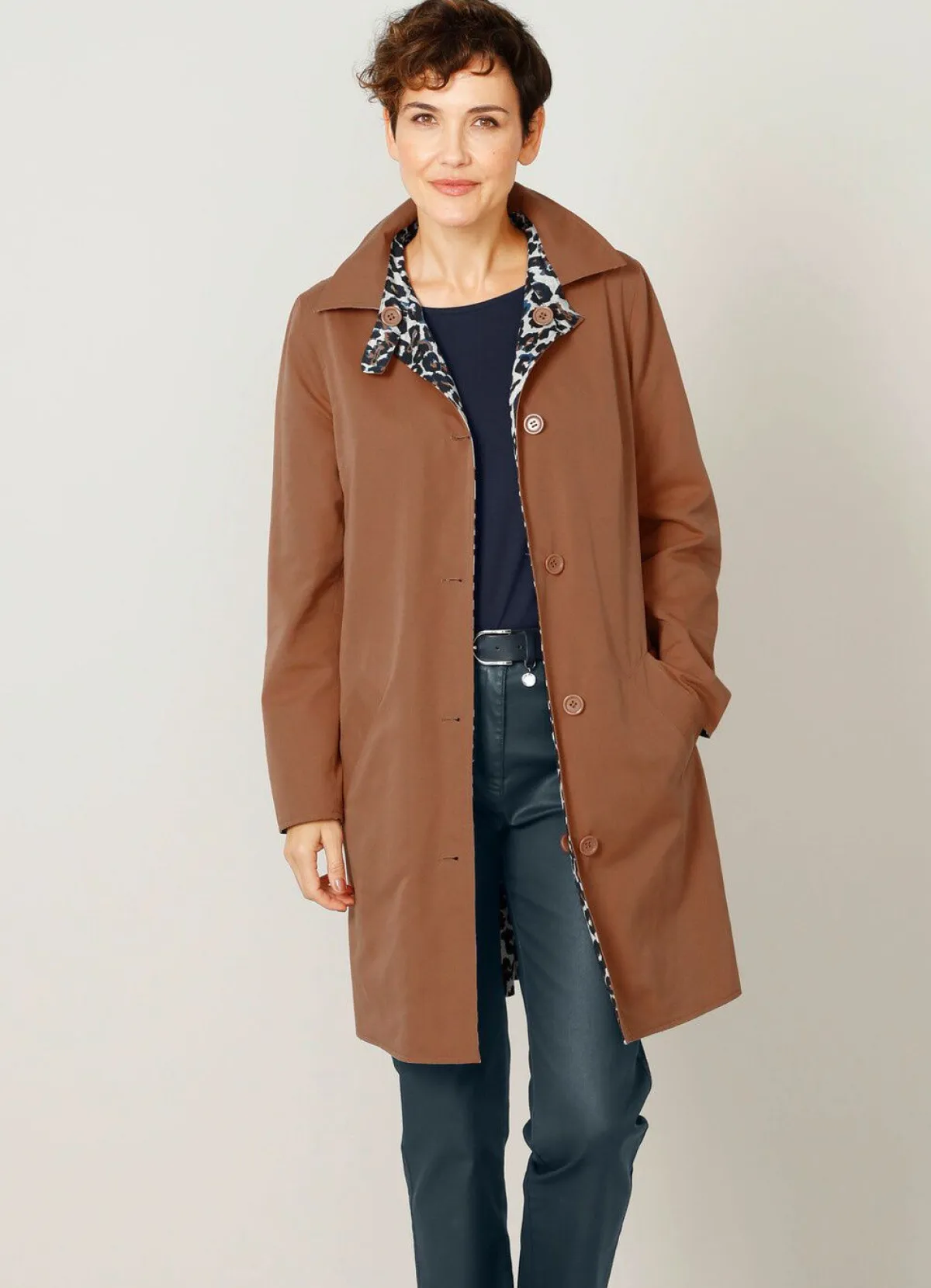 Discount BADER Wendemantel mit Animalprint KARAMELL-ECRU-BLAU