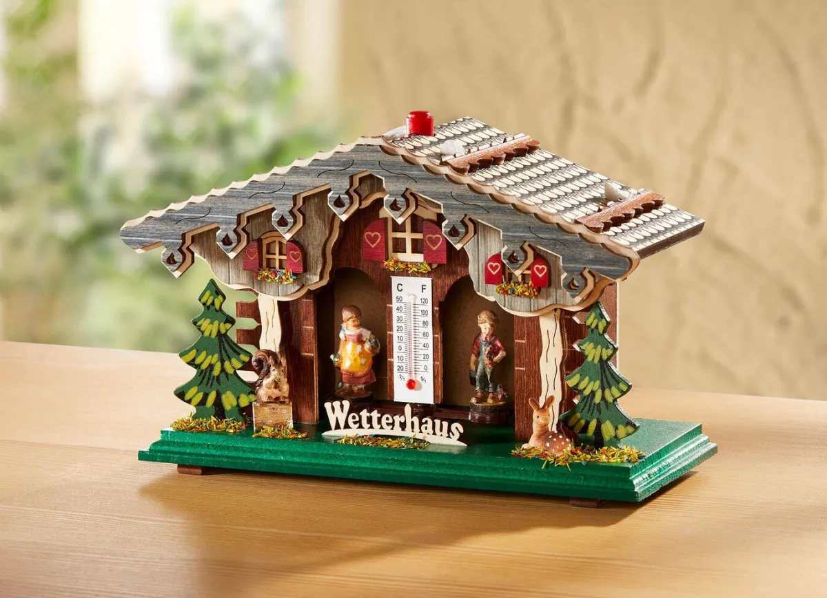 Hot BADER Wetterhaus mit Thermometer BUNT