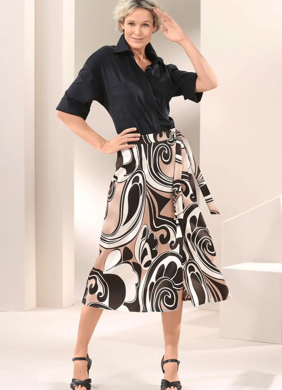 Online Tizia Wickelrock ECRU-CAMEL-SCHWARZ
