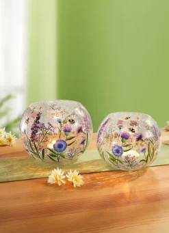 Discount BADER Windlicht mit Frühlingswiesen-Motiv LILA-GRÜN