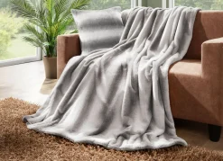 Sale BADER Wohndecke und Kissenbezug aus Kaninchenfell-Imitat GRAU