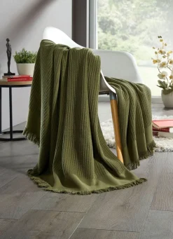 Sale BADER Wohndecke und Kissenbezug in toller Strickoptik GRÜN