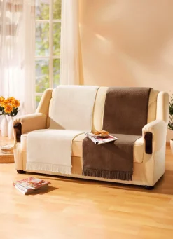 Discount BADER Wohndecke und Sesselschoner mit Fransenabschluss SCHOKO