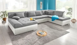 Clearance BADER Wohnlandschaft mit Bettfunktion WEISS-SILBER