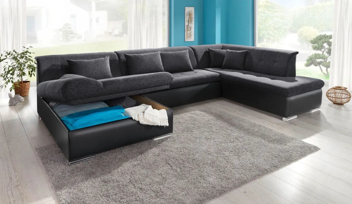 Clearance BADER Wohnlandschaft mit Bettfunktion SCHWARZ-SCHWARZ