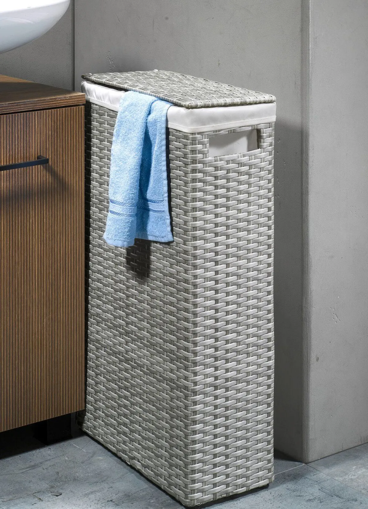 Discount BADER Wäschekorb mit Polyrattan-Geflecht GRAU