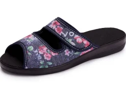 Clearance BADER Zweierpack, klassische Damen-Hausschuhe, Weite H, mit Klettverschluss 1X BLAU, 1X ROT
