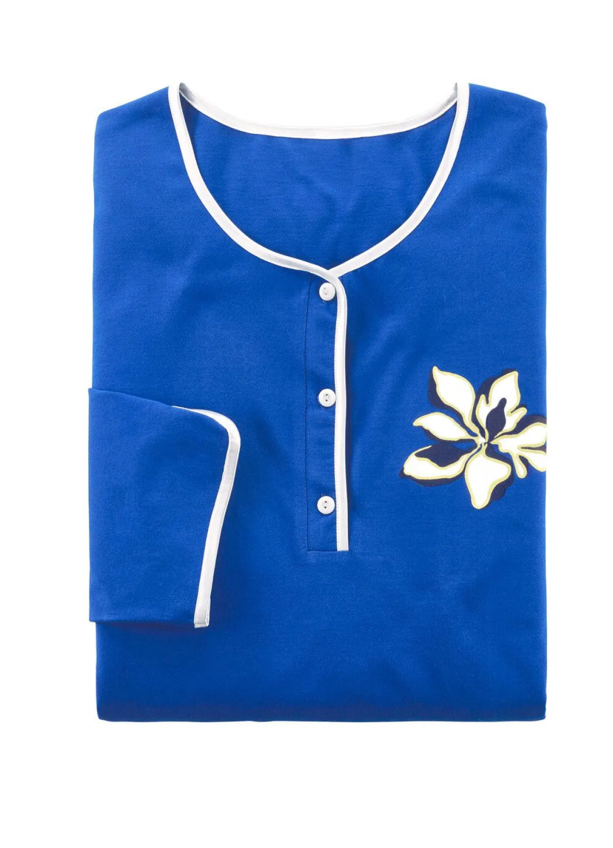 Sale BADER Zweierpack Nachthemden, uni und allover dessiniert mit Knopfleiste 1X ROYALBLAU, 1X WEISS-BUNT