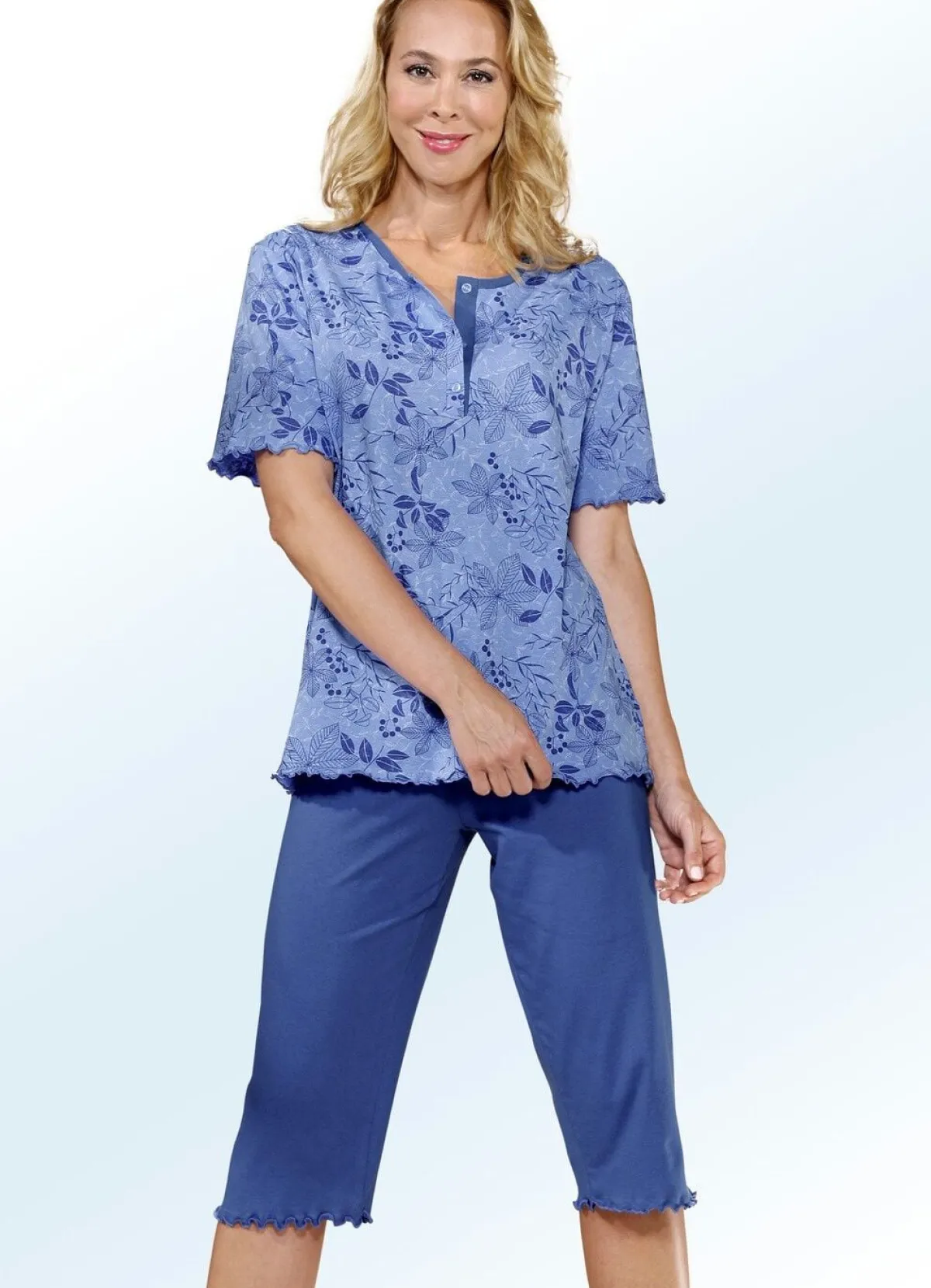Outlet BADER Zweierpack Schlafanzüge, Kurzarm mit Knopfleiste 1X AZURBLAU-ROYALBLAU, 1X ROYALBLAU-AZURBLAU