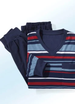 Discount BADER Zweierpack Schlafanzüge mit V-Ausschnitt und Bündchenabschlüssen 1X GRUEN-BLAU, 1X ROT-NAVY