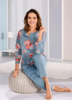 Outlet COMTESSA Zweierpack Schlafanzüge mit langen Ärmeln und langer Hose 1X TAUBENBLAU-BUNT, 1X BUNT-TAUBENBLAU