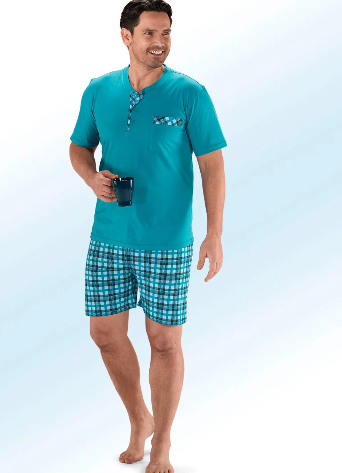 Hot BADER Zweierpack Shortys mit Knopfleiste und Brusttasche 1X ANTHRAZIT-GRÜN, 1X PAZIFIK-TÜRKIS