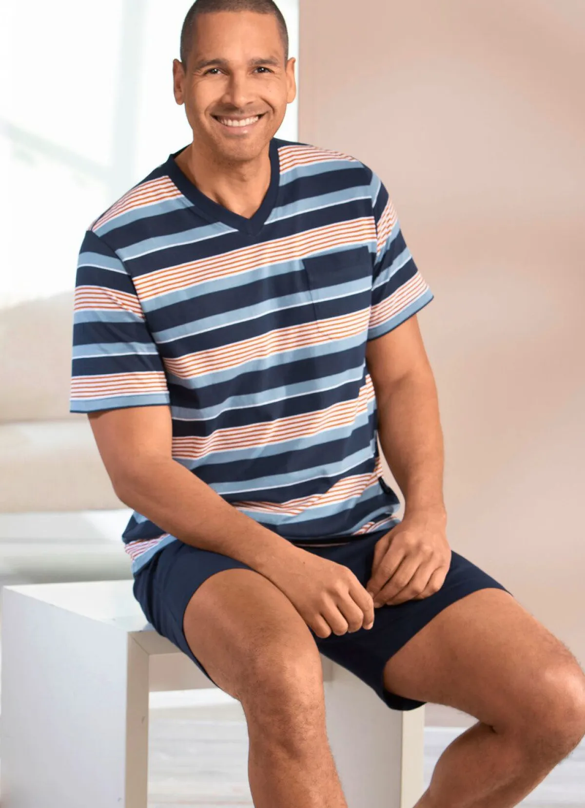Sale BADER Zweierpack Shortys mit V-Ausschnitt 1X GRAFIT-GRÜN-BUNT, 1X MARINE-COGNAC-BUNT