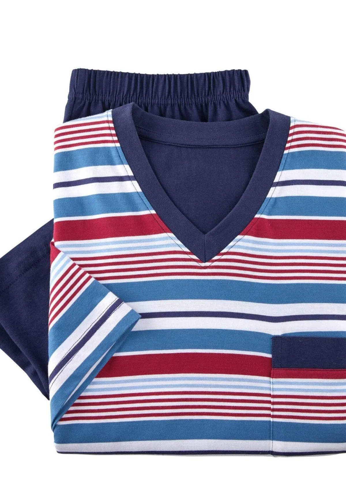 Sale BADER Zweierpack Shortys mit V-Ausschnitt 1X BLAU-BORDEAUX-MARINE, 1X RAUCHBLAU-TÜRKIS-NAVY