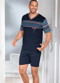 New BADER Zweierpack Shortys mit V-Ausschnitt und platziertem Druck 1X MARINE, 1X JEANSBLAU