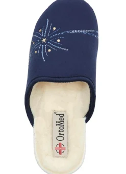 Sale BADER Zweierpack, warme Damen-Hausschuhe, Weite H, mit Wolle TAUPE+MARINE